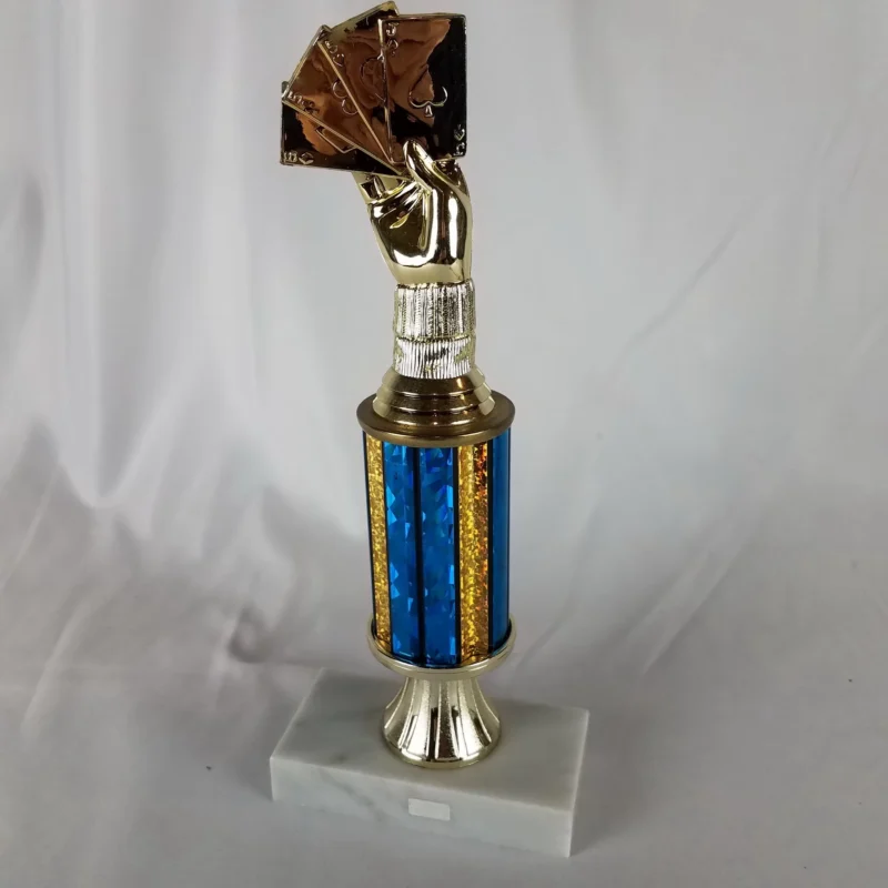 Poker/Card Playing Winners Trophy - Cards & Hand - Plastic on Marble Base