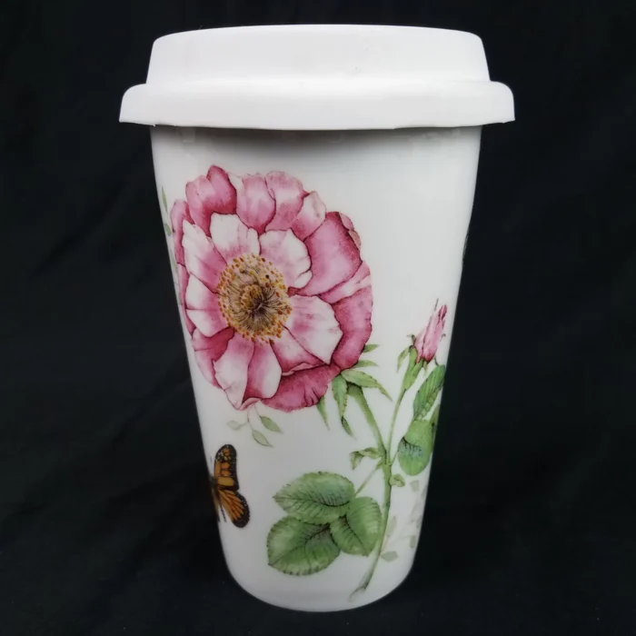 Lenox BUTTERFLY MEADOW 12oz Thermal Travel Mug - Pink/Yellow Floral