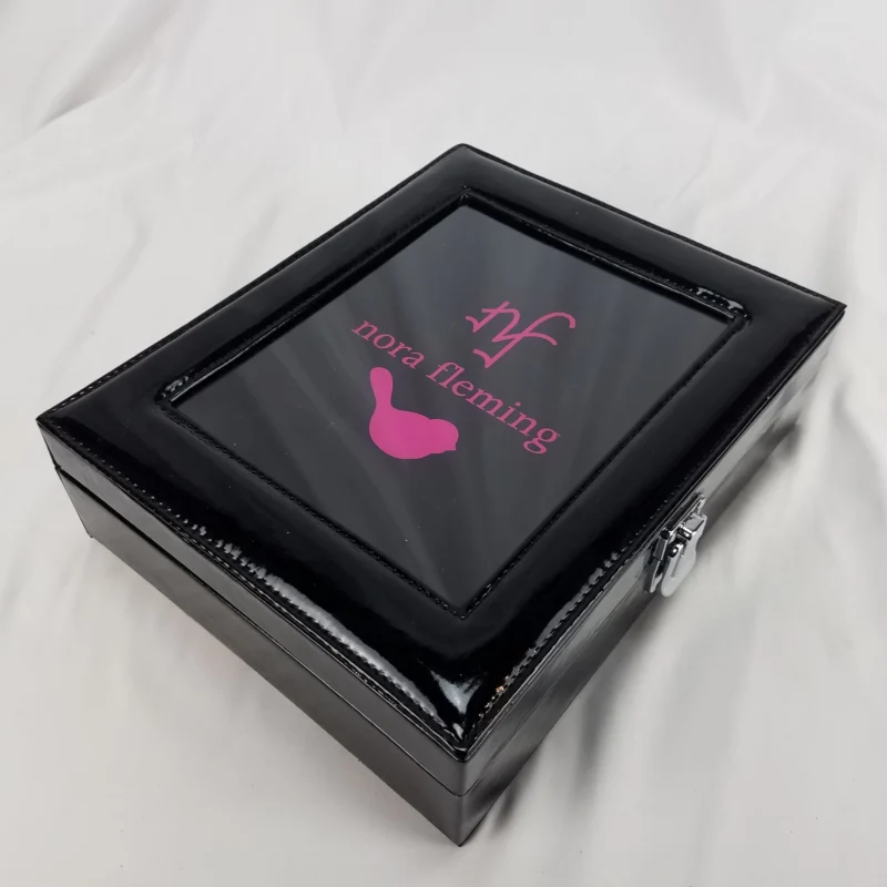 NORA FLEMING 9 Compartment Keepsake Storage Box - Black/Pink Bird