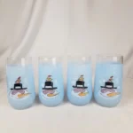 Frosted Drinking Glasses Snowman Face Holiday - Set of 4