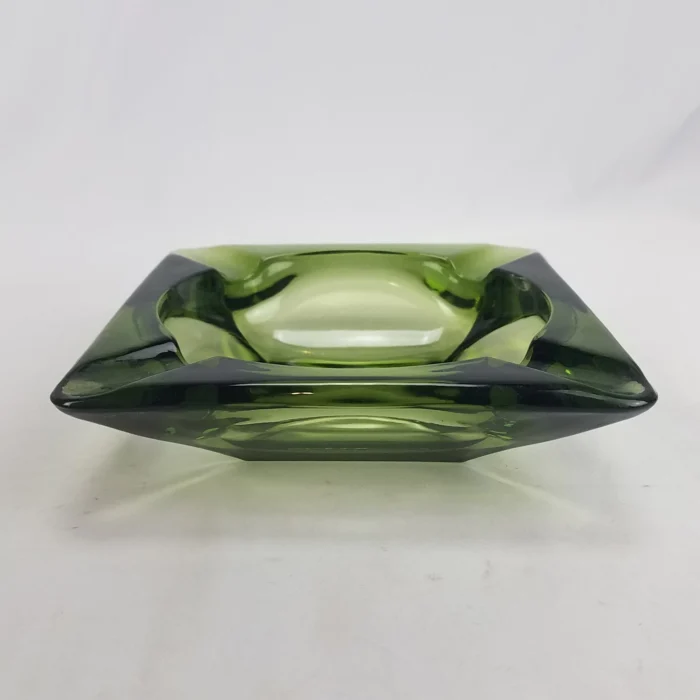 Square Ashtray Green Glass MCM Vintage