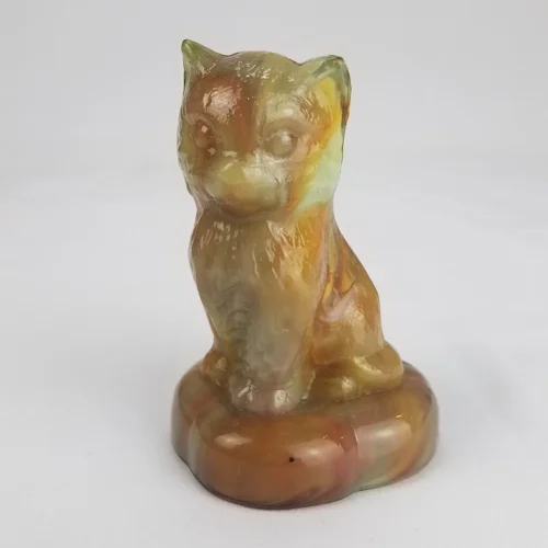 Boyd Crystal Art Glass "Kitten on Pillow" CANDY SWIRL Cat Slag Glass
