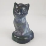Boyd Crystal Art Glass "Kitten on Pillow" Green/Blue/White Swirl Cat Slag Glass