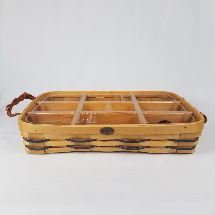 Peterboro Basket Co 1854 Rectangle Divided Basket with Leather Handles Liner