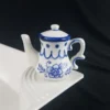 Delft Blue Styled Teapot Dish Charm Decor Ruffle Top