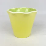 Crate & Barrel Yellow Vase Planter Ruffle Edge Green Interior Stoneware Pottery
