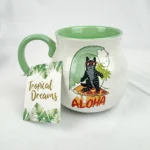 ALOHA Mug Cat Surfing on a Slice of Pizza 18oz Stoneware Global Designs