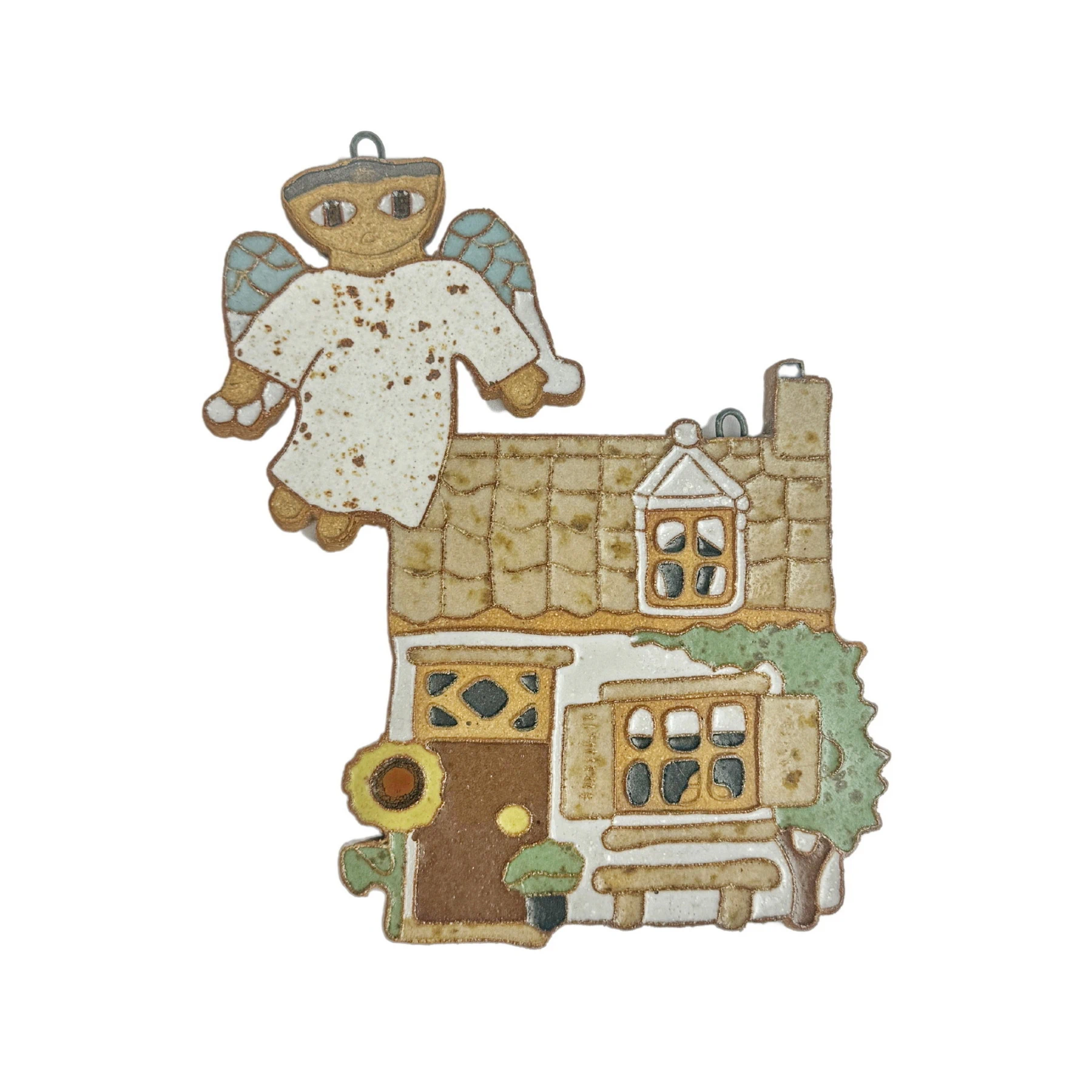 St. Andrew's Abbey Ceramics Clay Pottery ANGEL WATCHING OVER HOUSE Plaque