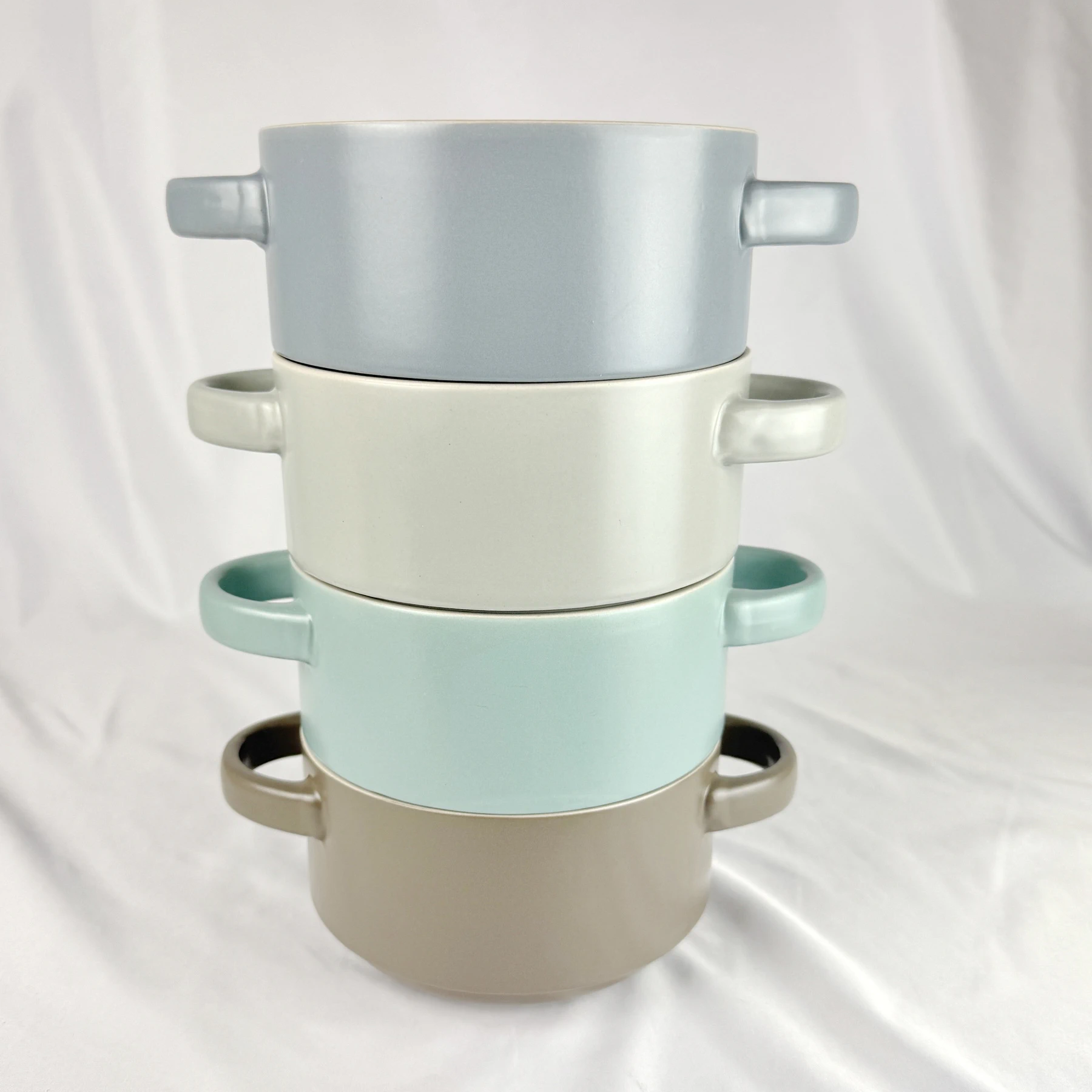 Mikasa ELLA Soup Bowl Double Handle Stacking Blue - Image 5