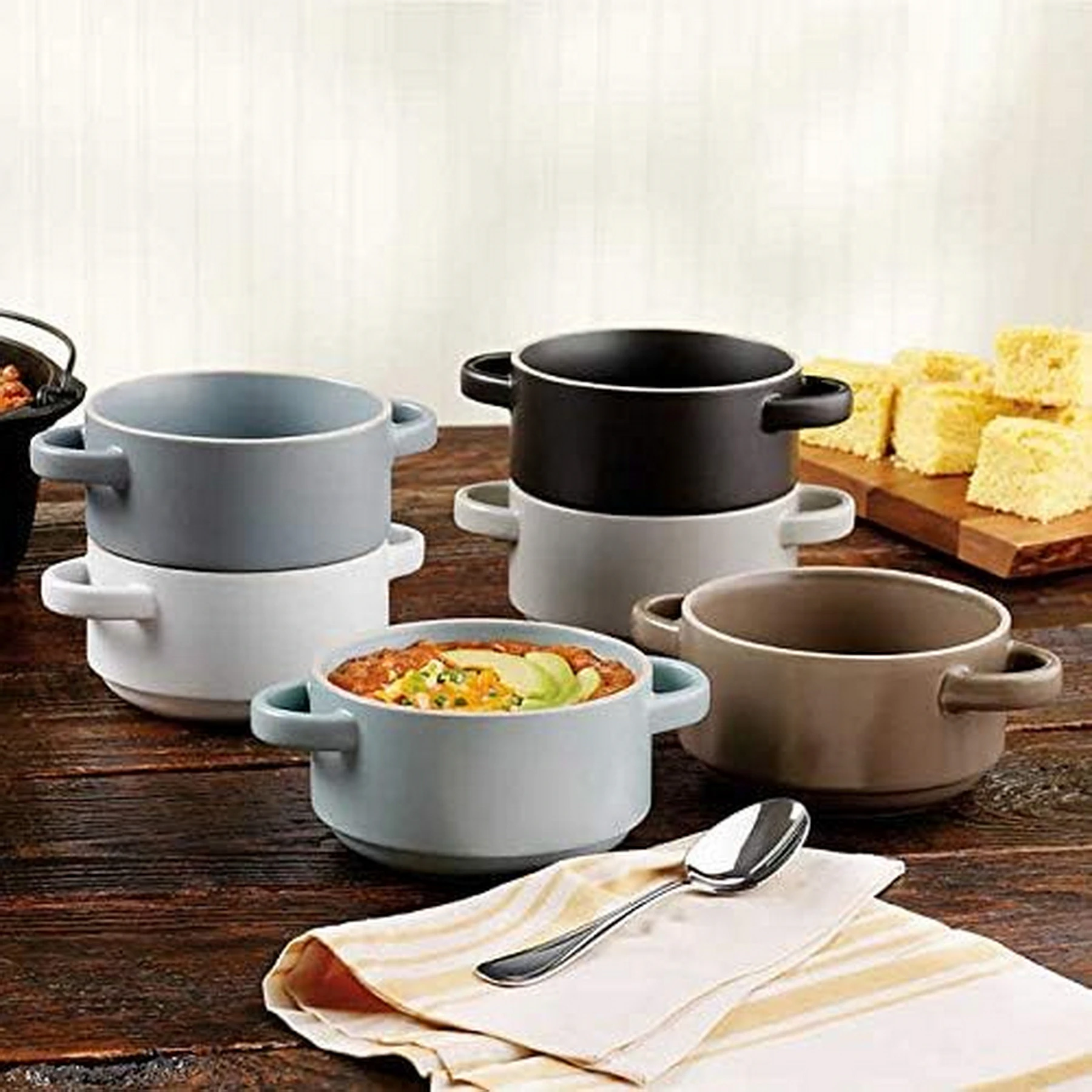 Mikasa ELLA Soup Bowl Double Handle Stacking Blue - Image 6