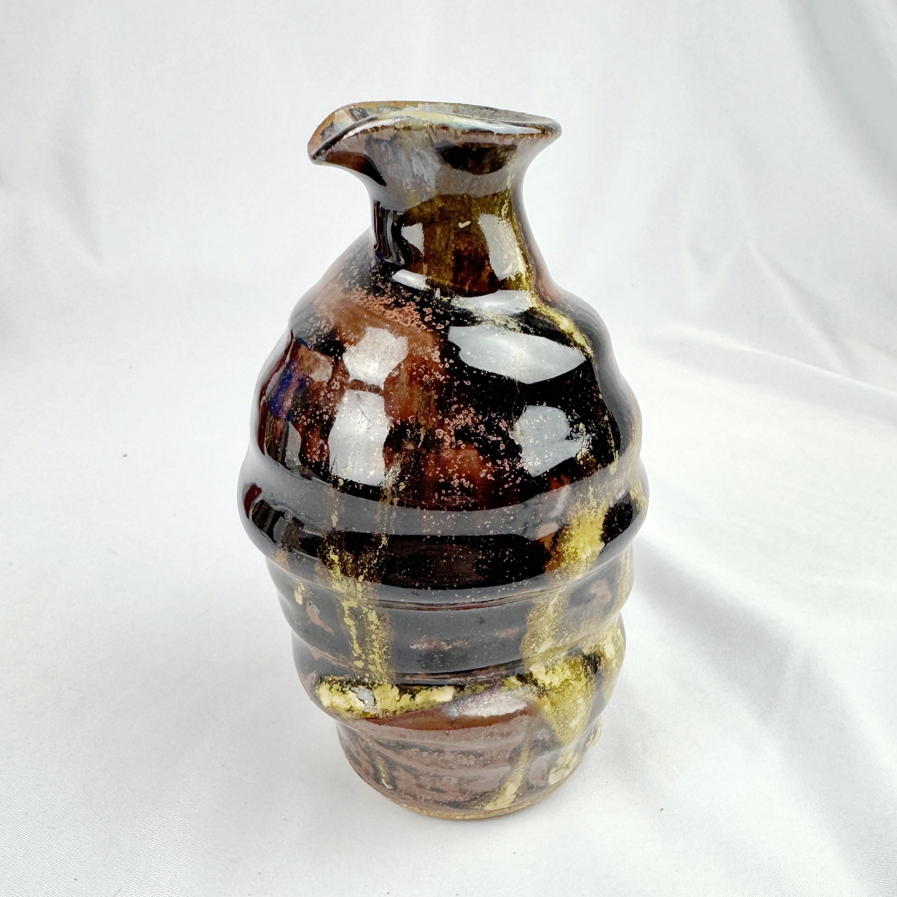Signed Studio Hand Thrown Art Pottery Small Ophelia Jug Brown Geometric Glaze