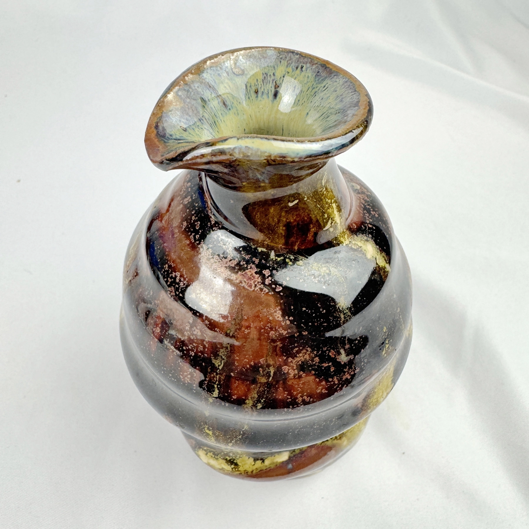 Signed Studio Hand Thrown Art Pottery Small Ophelia Jug Brown Geometric Glaze - Image 2