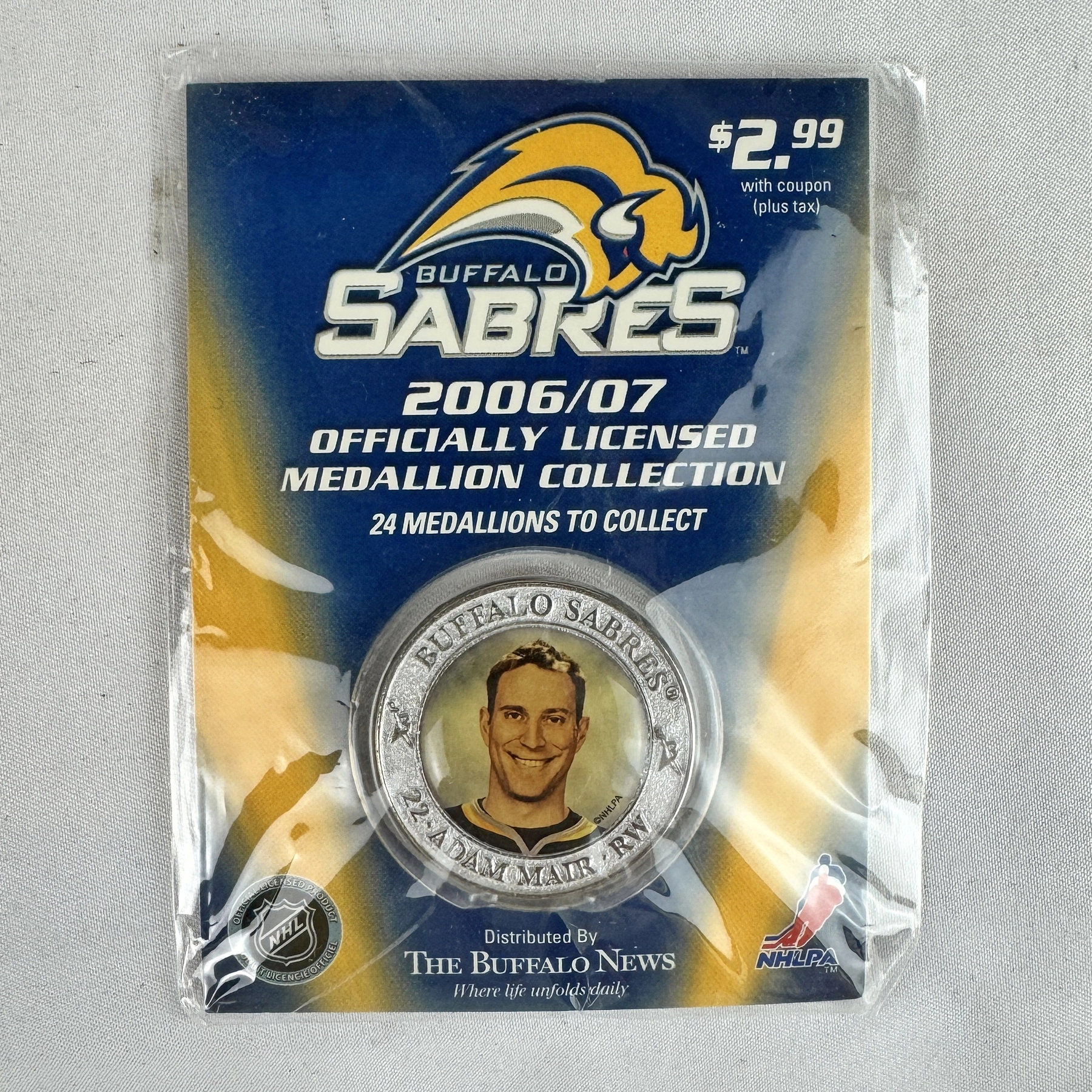 NHL National Hockey League Buffalo Sabres Medallions Adam Mair ADAM MAIR 2006-2007 Buffalo Sabres NHL Hockey Medallion