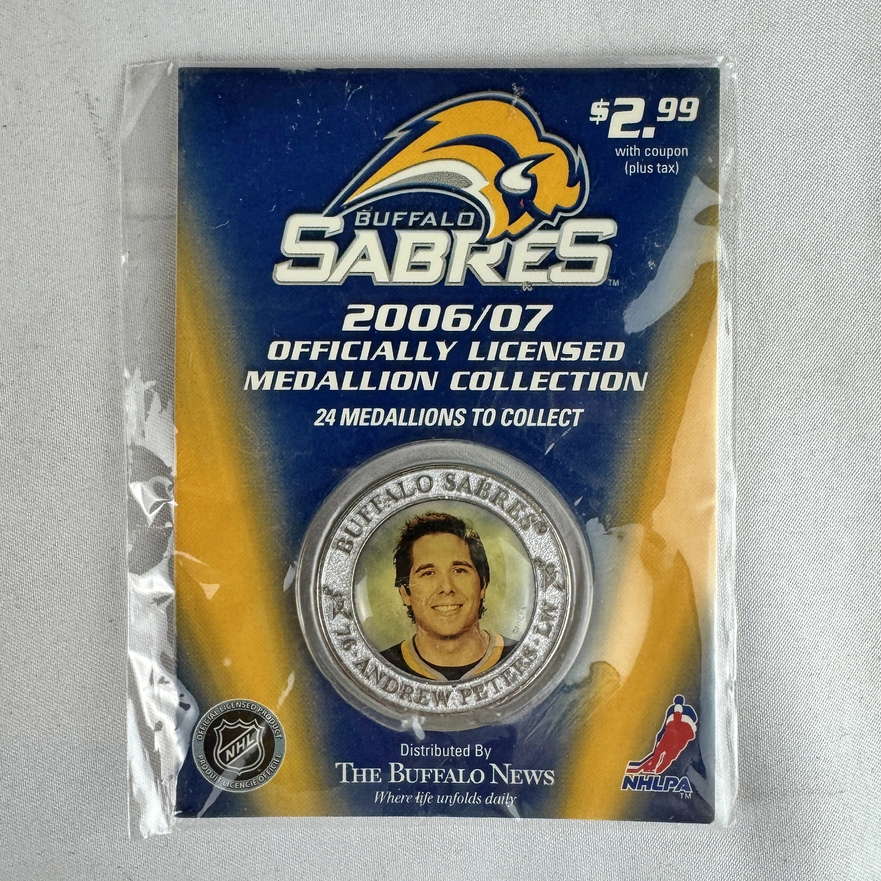 NHL National Hockey League Buffalo Sabres Medallions Andrew Peters ANDREW PETERS 2006-2007 Buffalo Sabres NHL Hockey Medallion