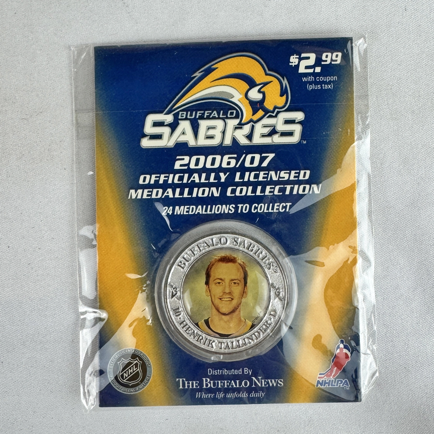 NHL National Hockey League Buffalo Sabres Medallions Henrik Tallinder HENRIK TALLINDER 2006-2007 Buffalo Sabres NHL Hockey Medallion