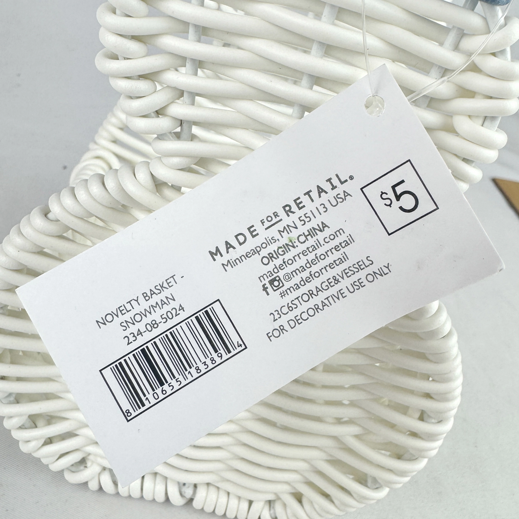 Plastic Wicker SNOWMAN Novelty Basket Decor Christmas Target Bullseye Playground 2023 - Image 5