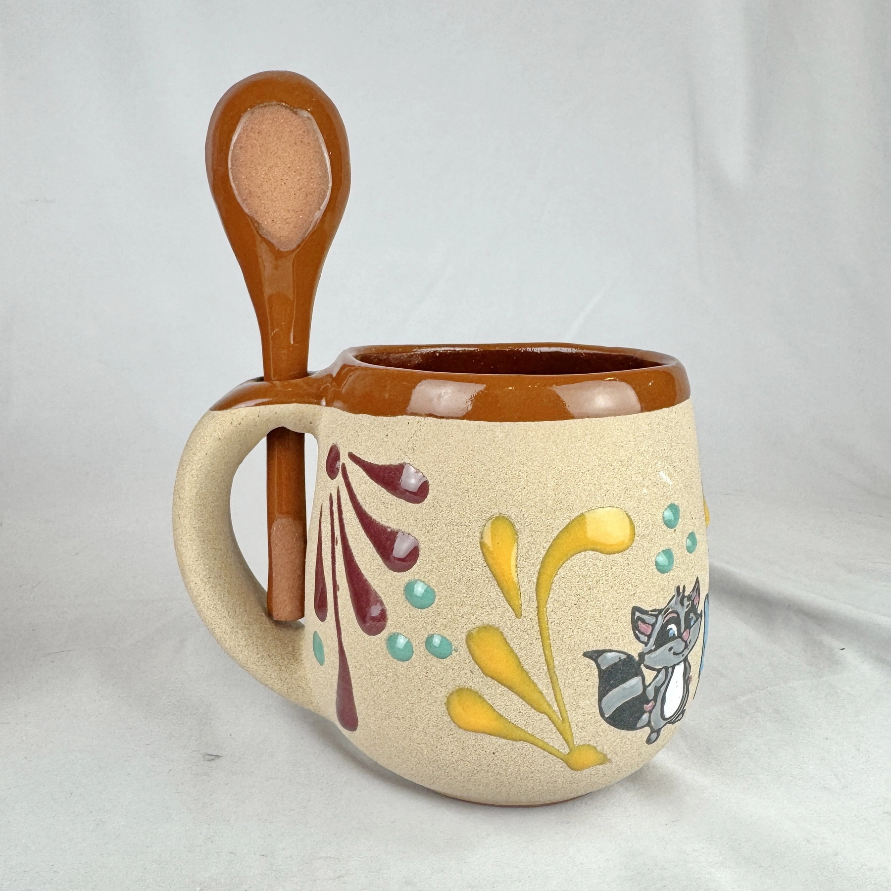 Mexican Ceramic Coffee Mug Spoon Set Tampico Playa Miramar Souvenir Handmade - Image 4
