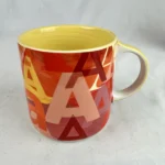 Anthropologie Coffee Mug Red Yellow Alphabet A Initial Ceramic Cup Monogram Letter