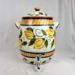 ceramic drink dispenser, tabletop lifestyles lemon, provincial lemon pitcher, fruit design beverage server, ceramic lemonade dispenser, hand painted drink dispenser, country kitchen decor, summer entertaining, lemon kitchenware, ceramic punch dispenser