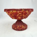 Handmade Red Amber Plastic Beaded Pedestal Bowl Wire Art Decorative Centerpiece