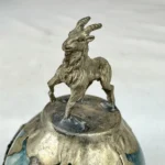 Vintage Chinese Zodiac SHEEP Green Marble Orb, Pewter/Tin Finial, Dragon Motif
