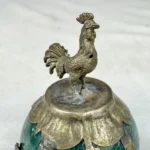 Vintage Chinese Zodiac ROOSTER Green Marble Orb, Pewter/Tin Finial, Dragon Motif