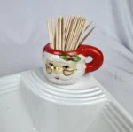 Dish Charm Faux Mini SANTA CLAUS Toothpick Holder Christmas Holiday Ceramic