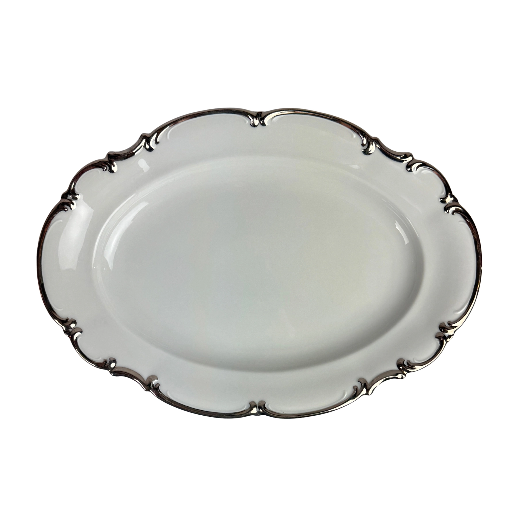 Hutschenreuther REVERE WHITE 13" Oval Serving Platter Germany Platinum Trim - Image 3