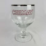 Chimay Trappist Beer Chalice Goblet Glass Silver Rim Logo Belgium Vintage