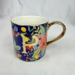 Rifle Paper Co Anthropologie Monogram Mug Letter P Floral Gold Handle Cup