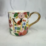 Rifle Paper Co Anthropologie Monogram Mug Letter M Floral Gold Handle Cup