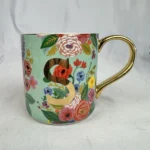 Rifle Paper Co Anthropologie Monogram Mug Letter S Floral Gold Handle Cup