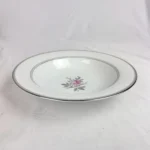 Noritake China Roanne 5794 Rim Soup Bowl Pink Rose Platinum Trim Japan