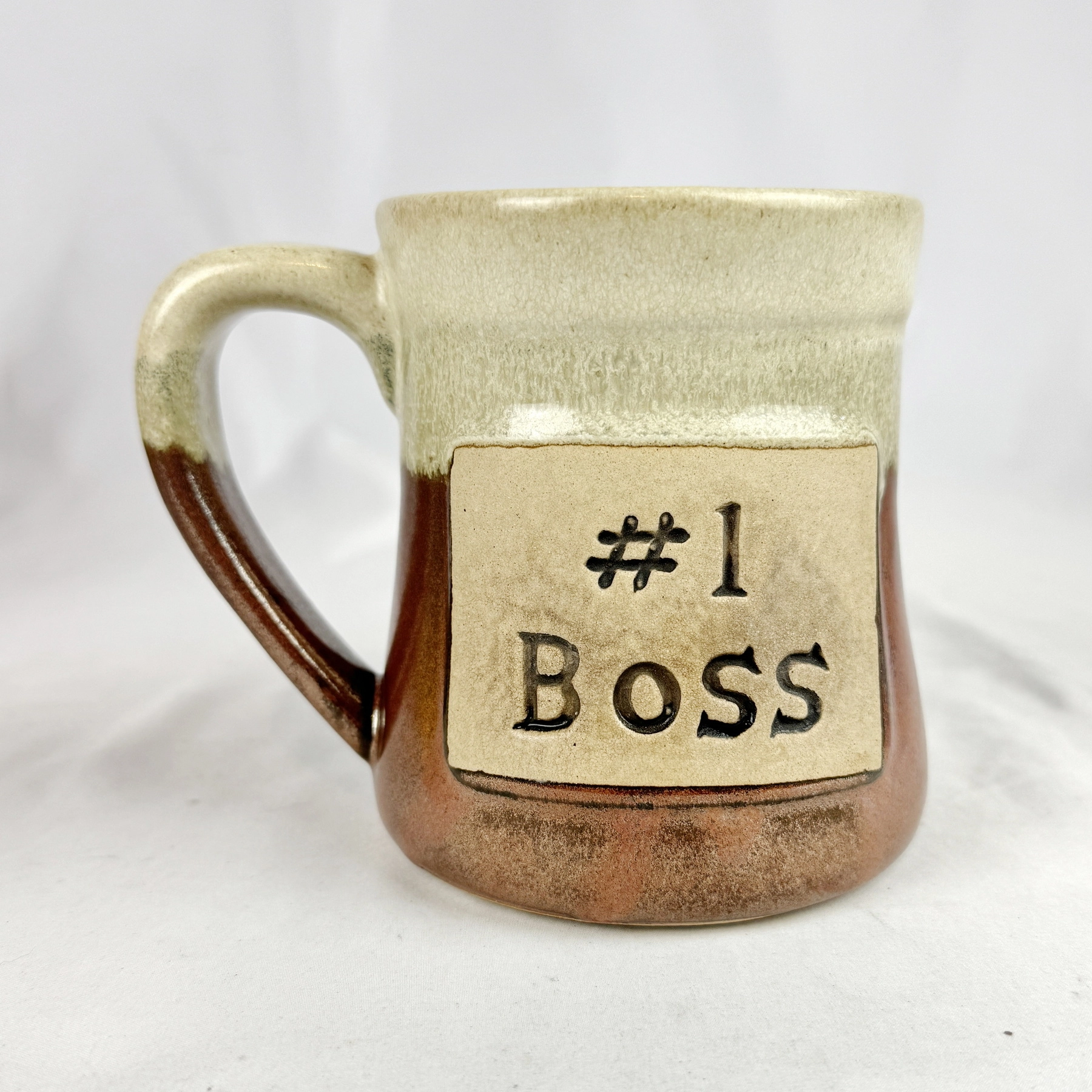 Century "#1 Boss" Coffee Mug Brown Drip Glaze Microwave Safe