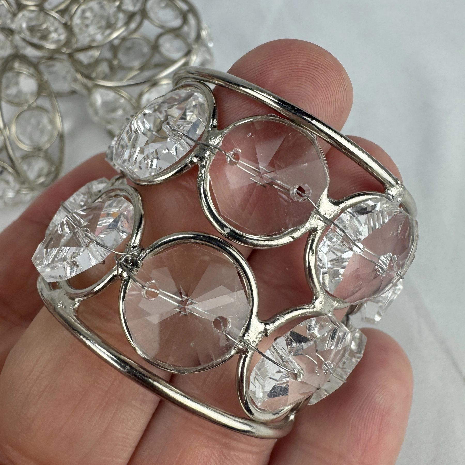 Set of 5 Crystal Beaded Napkin Rings Silver Tone Metal Glam Wedding Decor - Image 3
