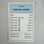 Monopoly 2017 Token Madness  VERMONT AVENUE Title Card Replacement Piece