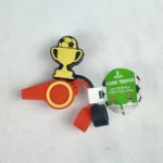 SOCCER TROPHY & WHISTLE Straw Toppers Set 2pc Silicone Target Bullseye's Playground