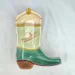 Clay Art Ceramic Cowboy Boot Serving Dish Sombrero Western Trinket Tray