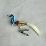 Vintage Christmas Peacock Glass Clip-On Ornament Holiday Tree Decor