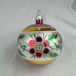 Vintage 4in Christmas Ornament Poland Floral Glass Holiday Decor Ball