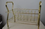 60's Gold Wire Vinyl LP Record Storage Stand w/Wheels Mid Century Art Deco Retro