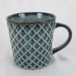 Starbucks 2007 Blue Brown Diamond Quilted Drip Glaze 16oz Coffee Mug