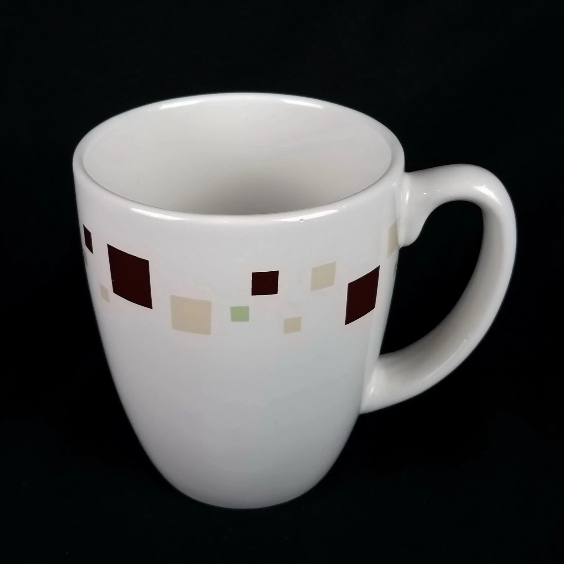 Corelle (Corning) GEOMETRIC Stoneware Mug, Brown & Green Squares - Image 2