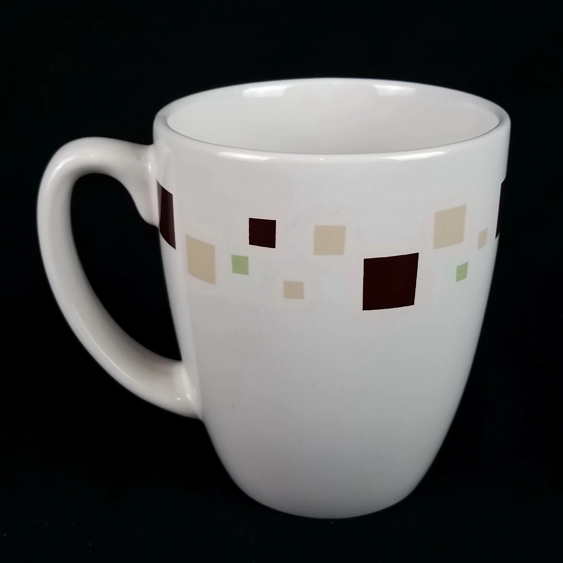 Corelle (Corning) GEOMETRIC Stoneware Mug, Brown & Green Squares - Image 3