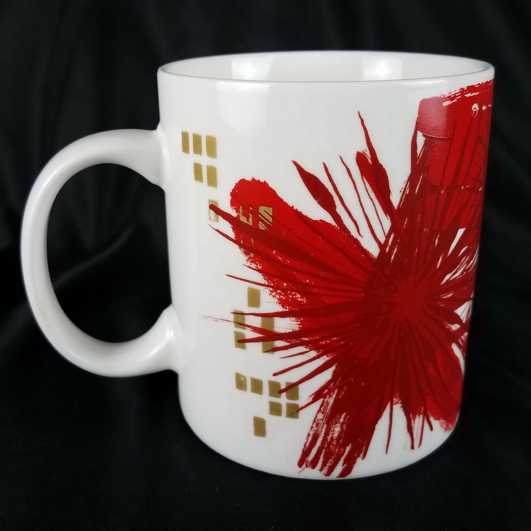 2014 Starbucks Coffee 12oz Cup Mug Red Floral Abstract Starburst Holiday - Image 2