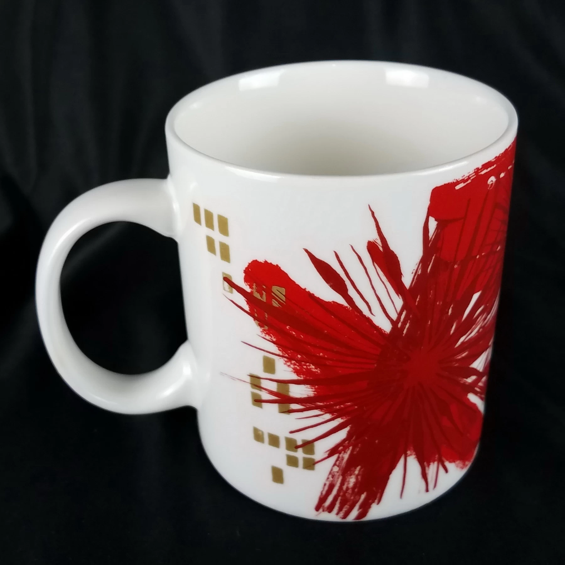 2014 Starbucks Coffee 12oz Cup Mug Red Floral Abstract Starburst Holiday - Image 4