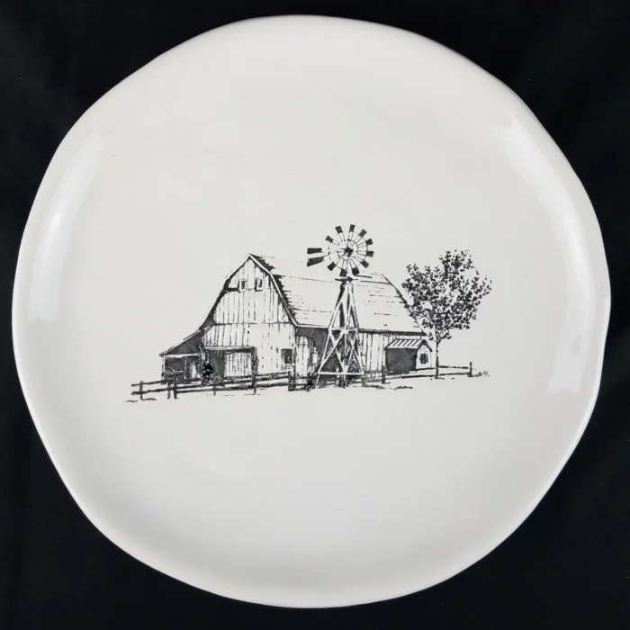 Robert Stanley FALL TABLEWARE Plate - White with Black Barn