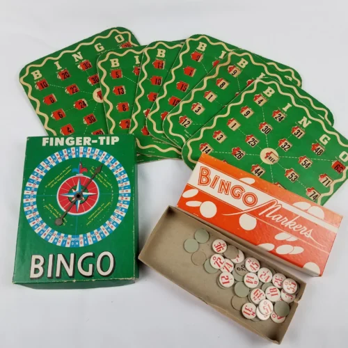 Vintage Finger-Tip Bingo - 6 Cards - Spinner - Bingo Markers