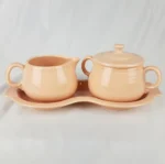 FIESTA APRICOT Creamer & Sugar Bowl with Lid & Tray Homer Laughlin