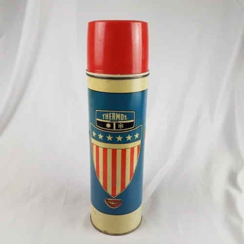 Vintage 1975 King-Seeley Thermos 2442/32 Vacuum Bottle Red White Blue Shield